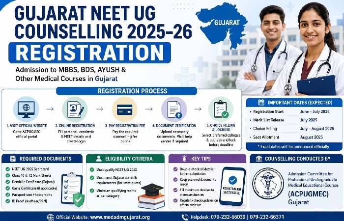 Gujarat NEET UG Counseling 2025-26 Registration in India