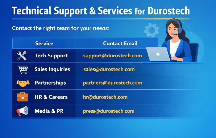 Technical Support and Services for Durostech Email Contacts